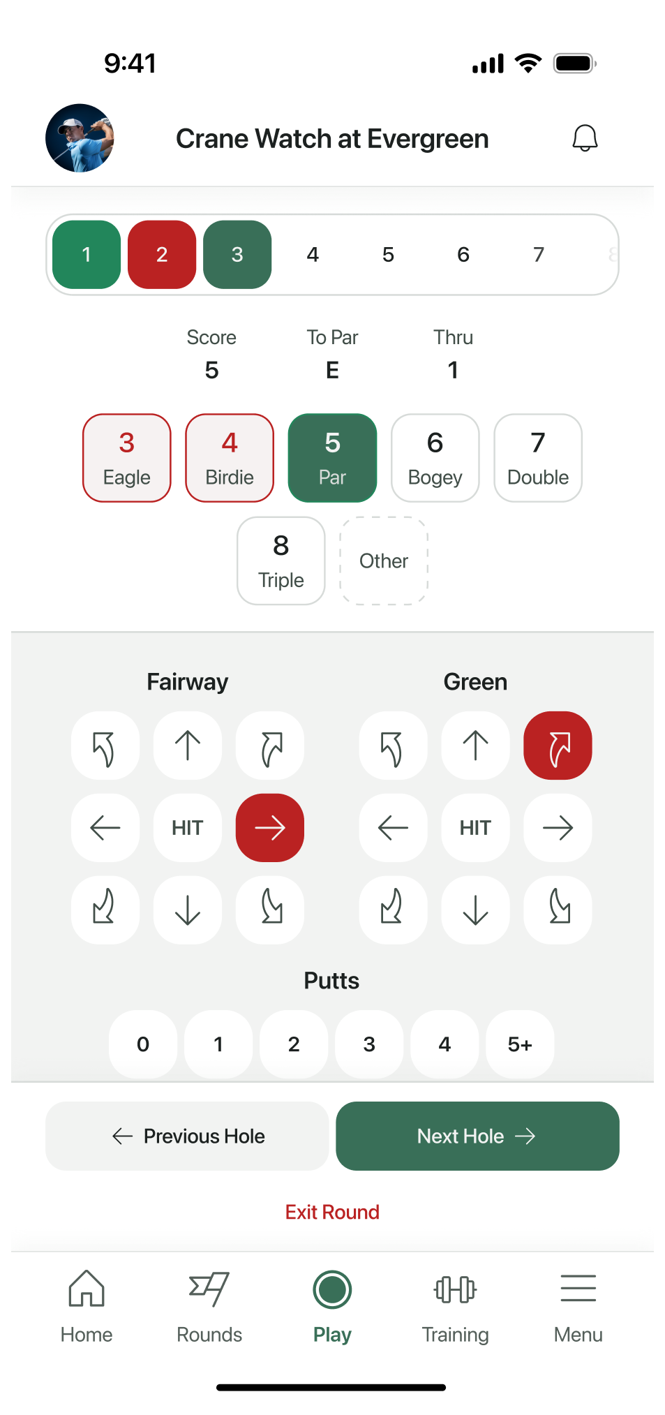 ParPro live scoring with hole-by-hole entry, fairway and green tracking